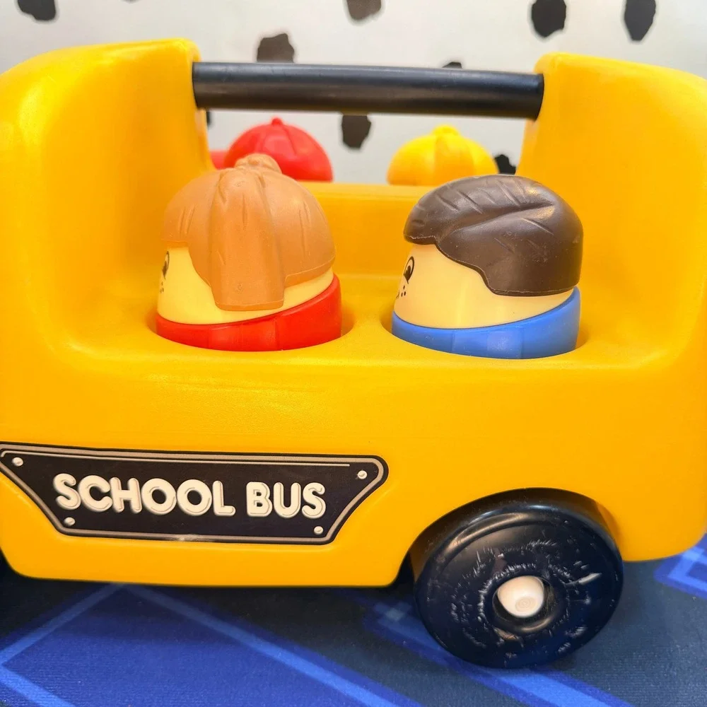 Vintage Step2 Bigger People School Bus Toy w/ 5 Figures & Handle - Made in USA
